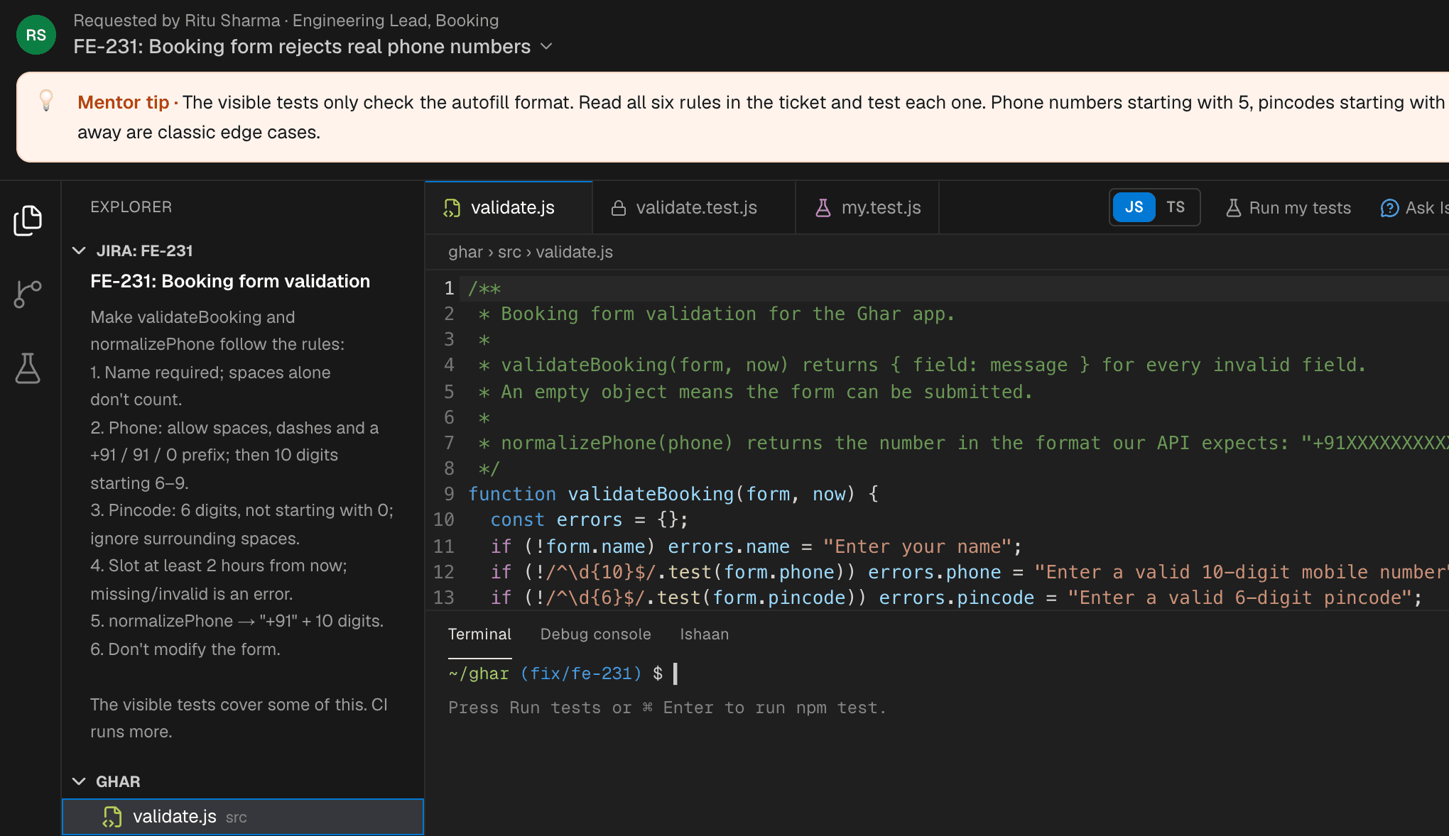 Frontend day: the booking form that loses customers: the simulation's work screen